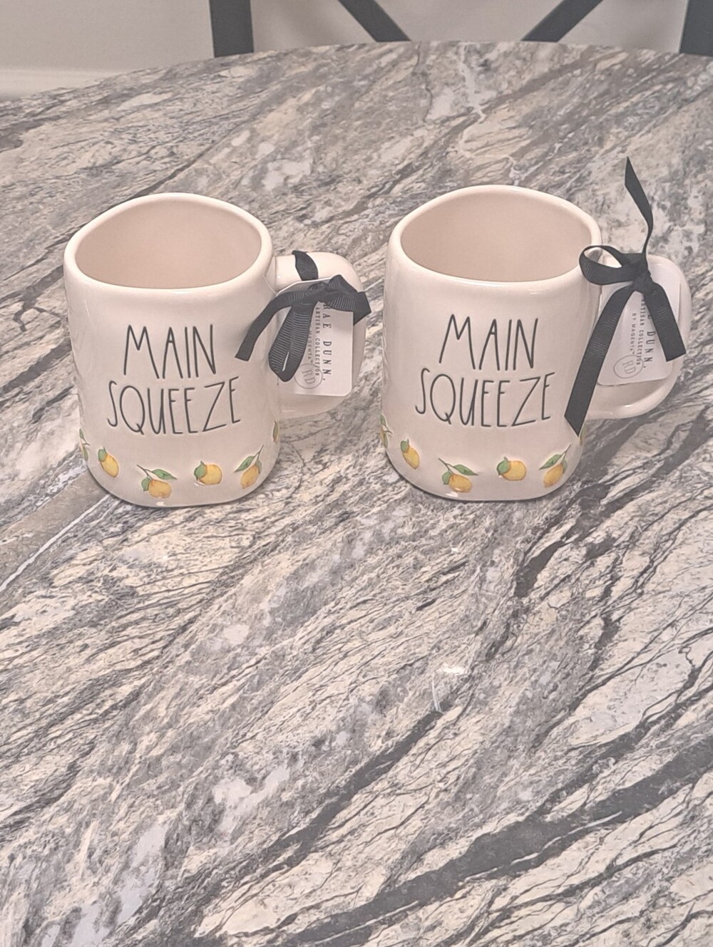 Rae Dunn 2 Pc Set 'Main Squeeze' Mugs  with Yellow Lemon Motif